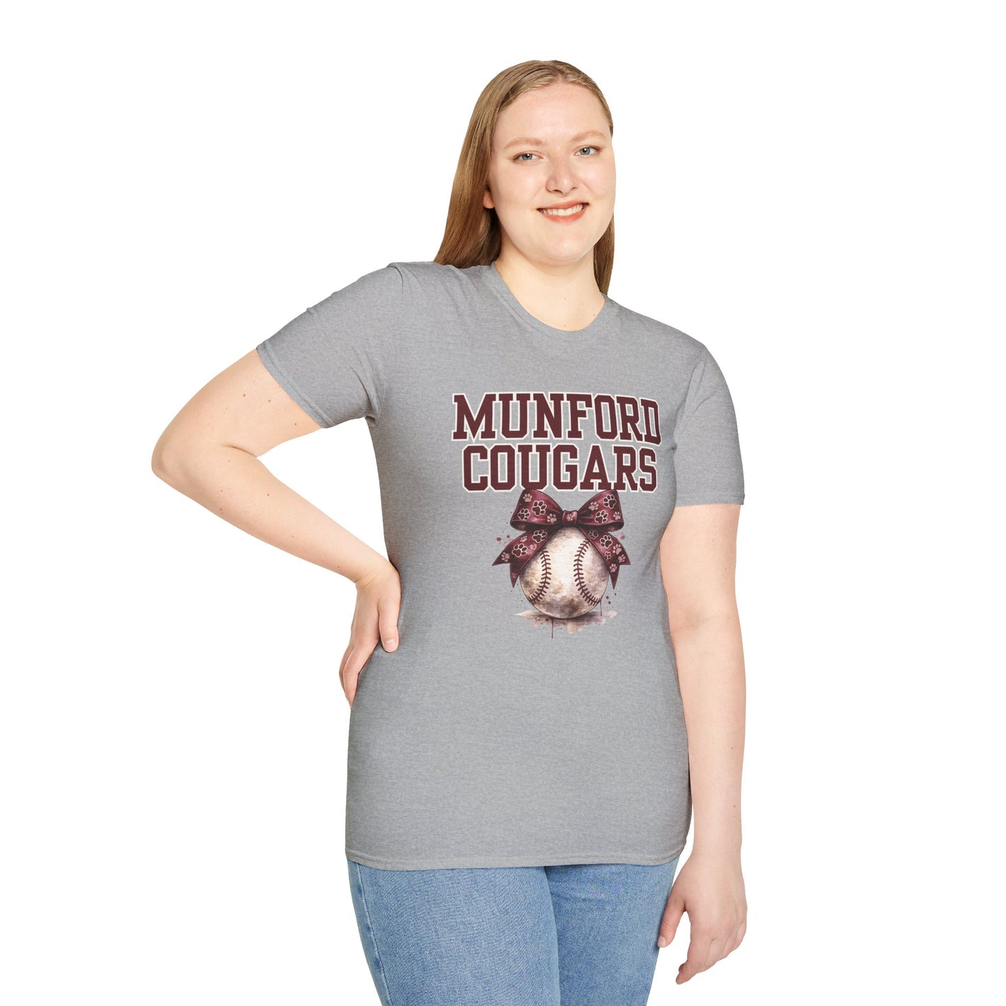 Munford Cougars Softball Tee — Baseball with Bow Team Shirt