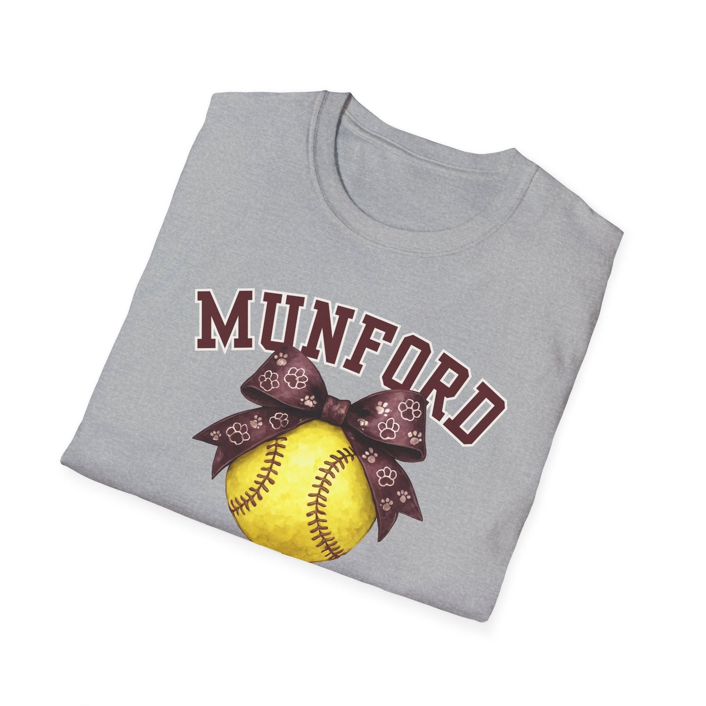 Munford Cougars Softball T-Shirt — Yellow Ball & Bow Team Tee