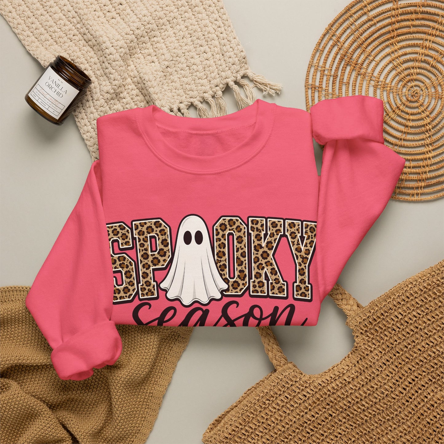 GILDAN - Spooky Season Sweatshirt — Leopard Print Ghost Halloween Crewneck