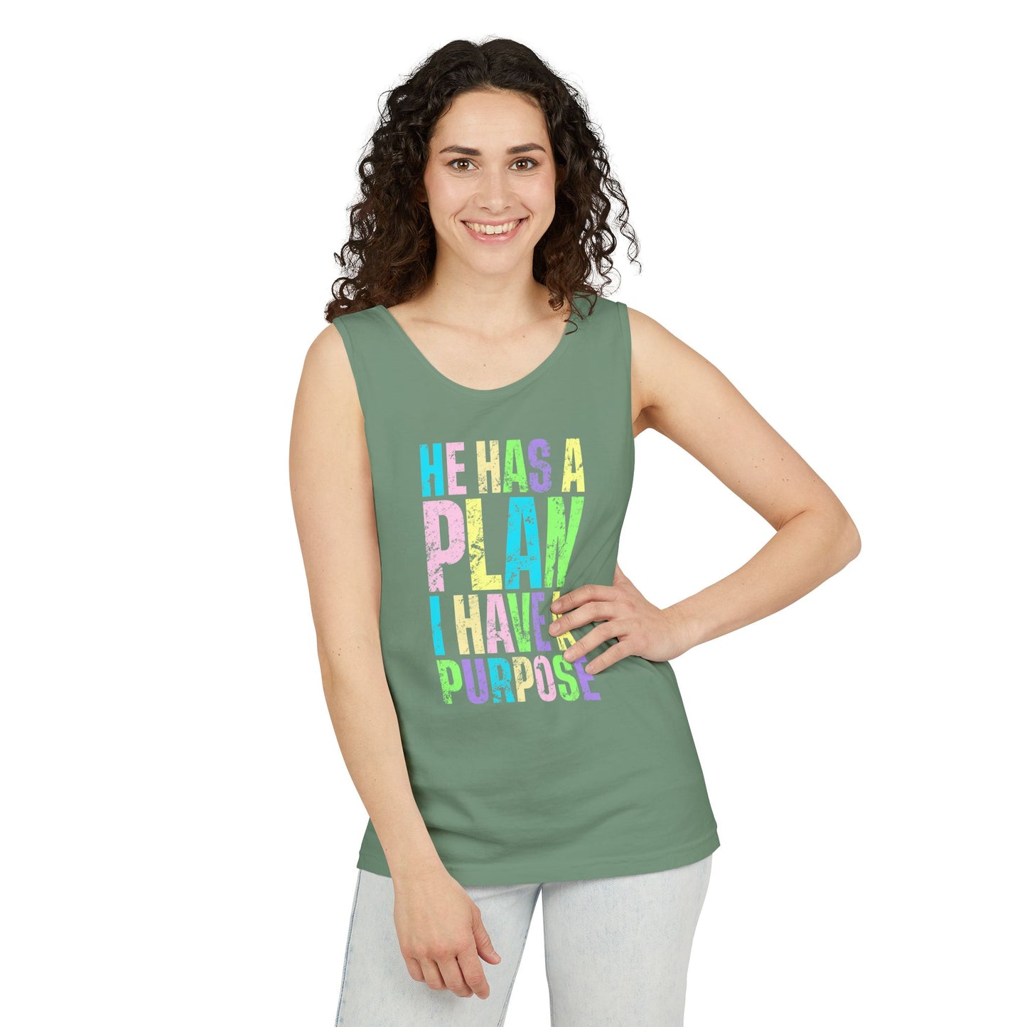 COMFORT COLORS - Inspirational Tank Top — "He Has a Plan, I Have a Purpose" Motivational Graphic Tank