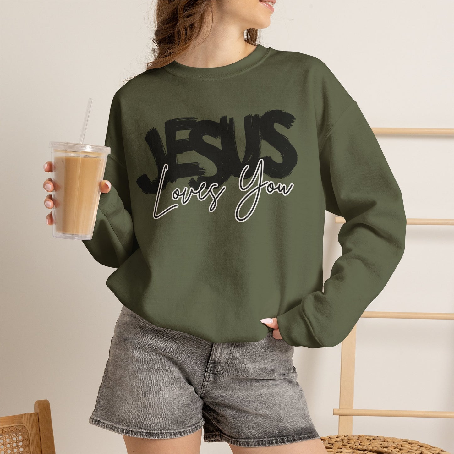 GILDAN - JESUS LOVES YOU NEUTRAL ADULT SWEATSHIRT