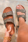 Coffee Geometric Print Cut Out Buckle PU Leather Flat Slippers