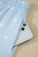 Sky Blue Exposed Seam Detail Polka Dot Loose Tee Drawstring Shorts Set