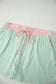 Yellow Cream Plus Size Ribbed Color Block Trim Drawstring Shorts 2pcs Set