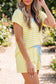 Red Stripe Colorblock Trim V Neck Tee Drawstring Elastic Waist Short Set