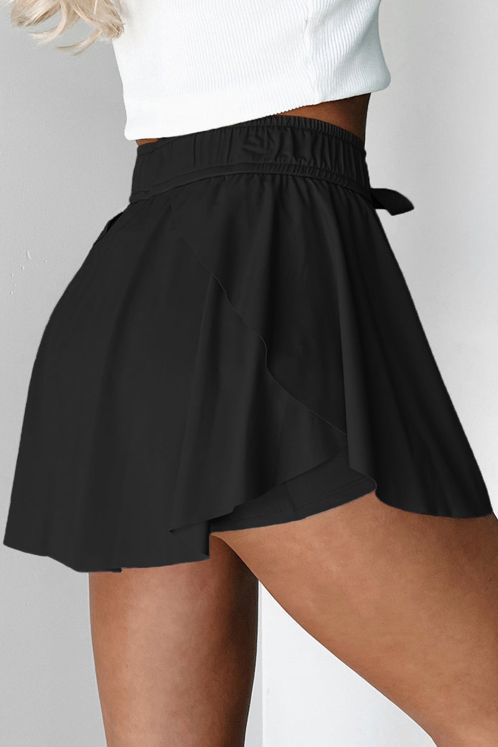 Light Green Drawstring Elastic Waistband Lined Tennis Skorts