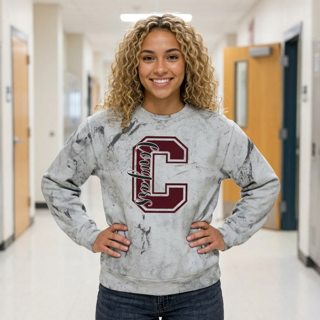 COMFORT COLORS - Marbled Crewneck Sweatshirt with Varsity 'C' Logo