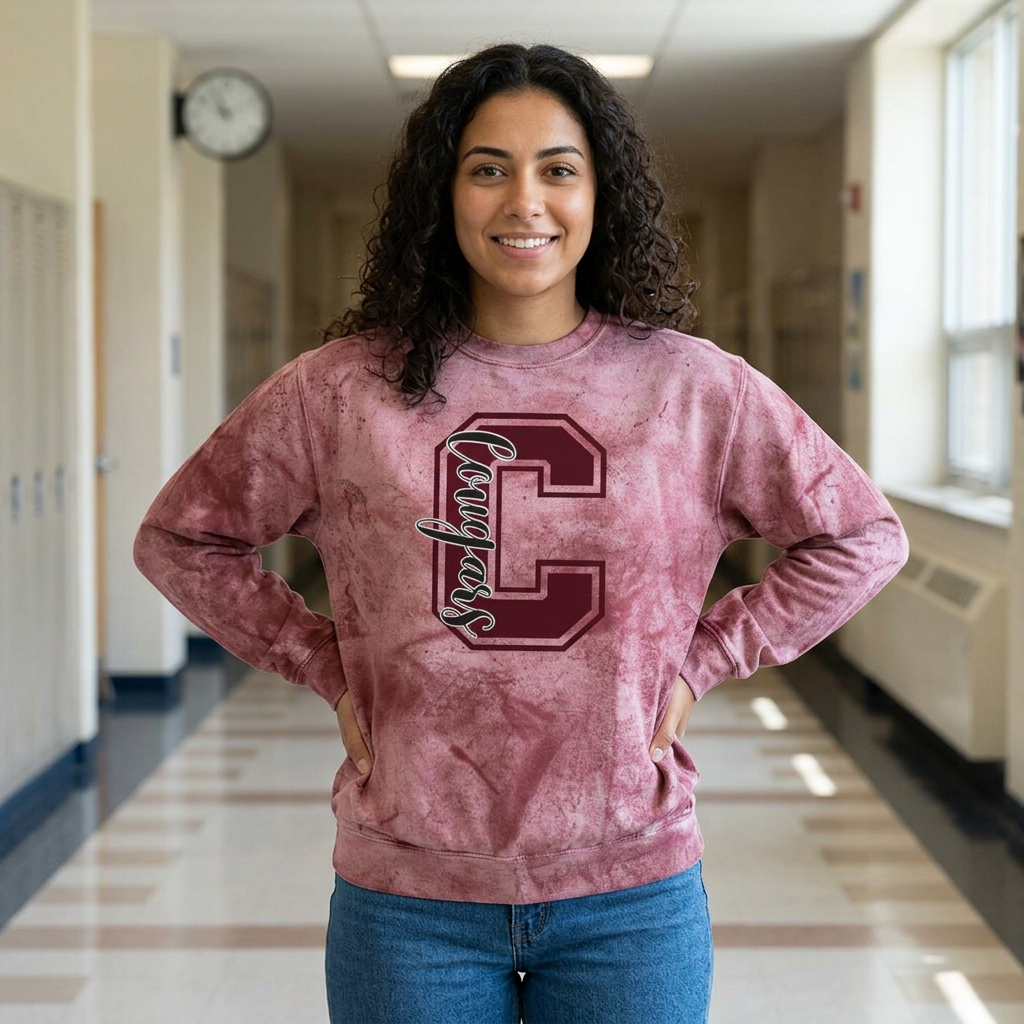 COMFORT COLORS - Marbled Crewneck Sweatshirt with Varsity 'C' Logo