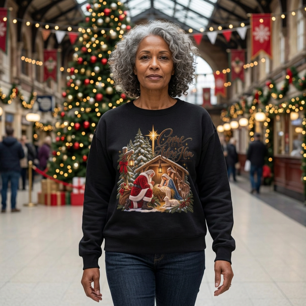 GILDAN - Crewneck Sweatshirt - 'Come Let Us Adore Him' Nativity Christmas Sweatshirt