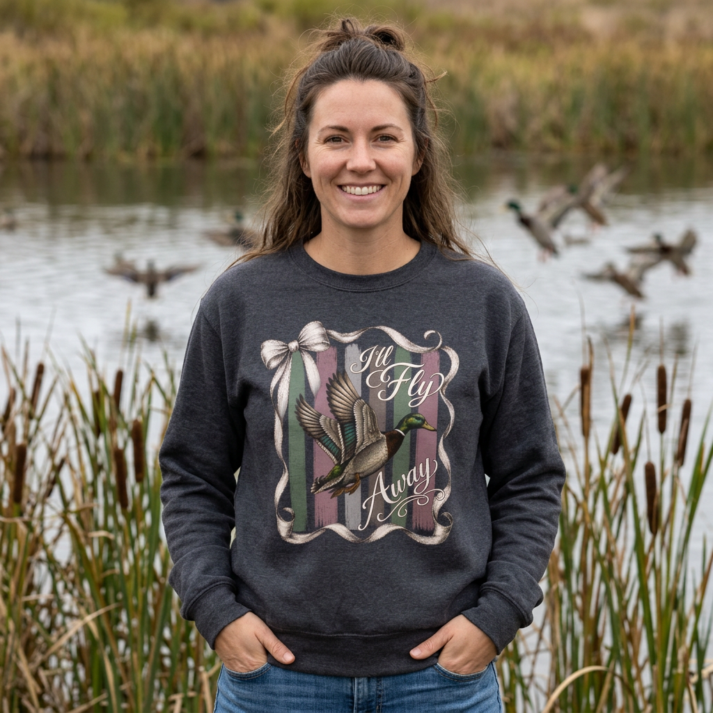 GILDAN - Vintage Mallard Duck Crewneck Sweatshirt — Rustic Ribbon Bird Graphic