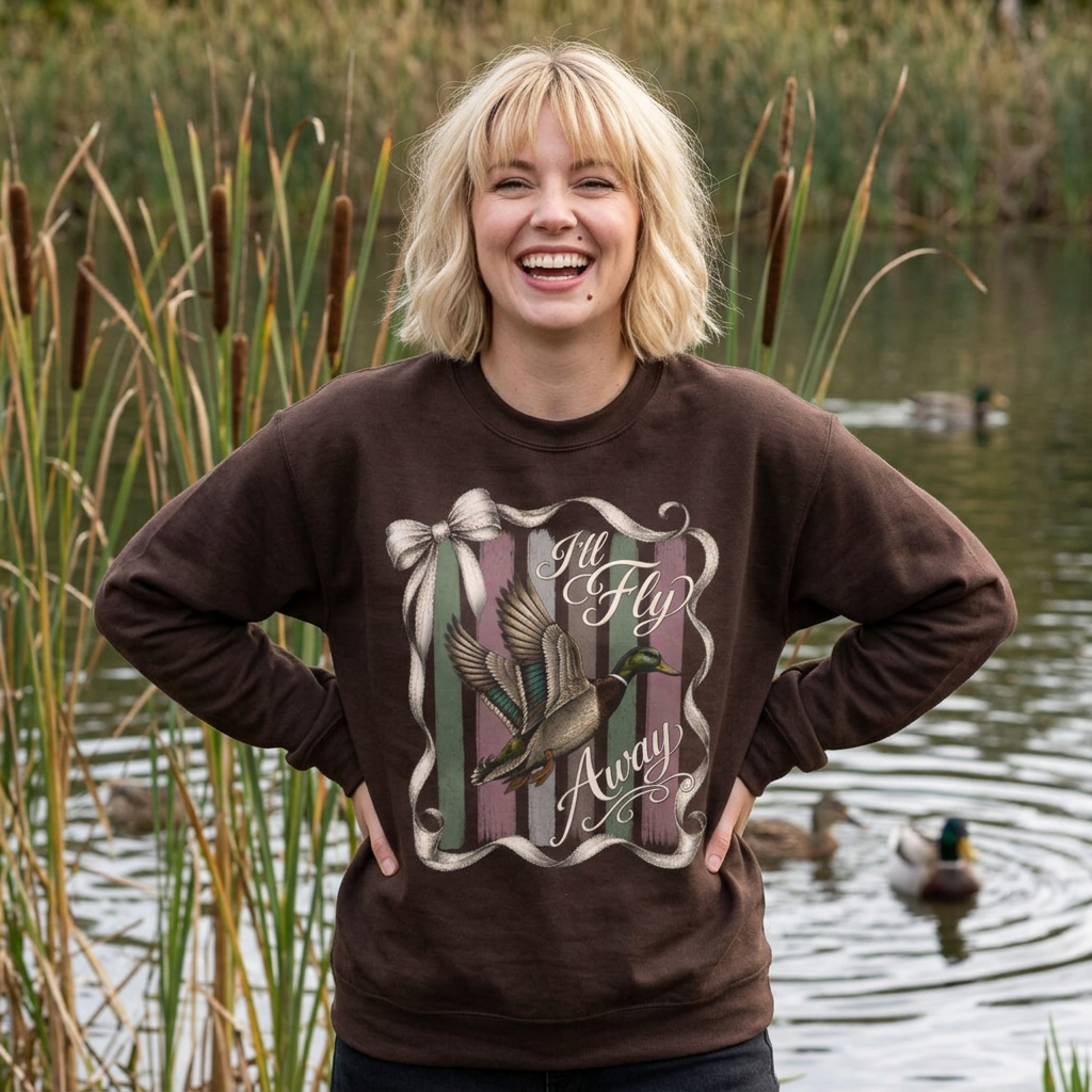 GILDAN - Vintage Mallard Duck Crewneck Sweatshirt — Rustic Ribbon Bird Graphic