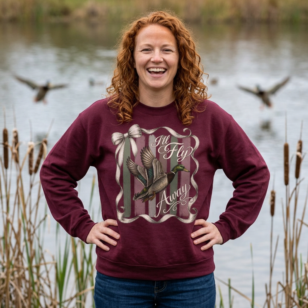 GILDAN - Vintage Mallard Duck Crewneck Sweatshirt — Rustic Ribbon Bird Graphic