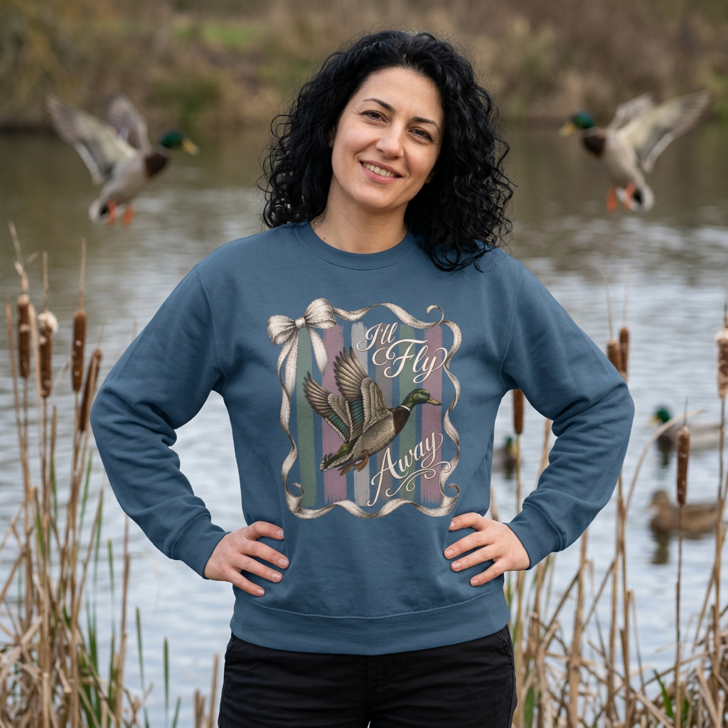 GILDAN - Vintage Mallard Duck Crewneck Sweatshirt — Rustic Ribbon Bird Graphic