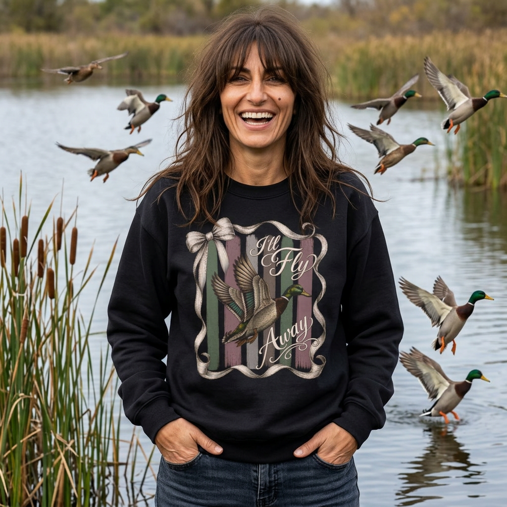 GILDAN - Vintage Mallard Duck Crewneck Sweatshirt — Rustic Ribbon Bird Graphic