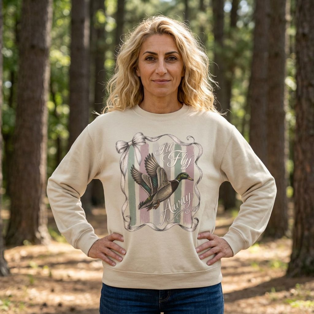 GILDAN - Vintage Mallard Duck Crewneck Sweatshirt — Rustic Ribbon Bird Graphic