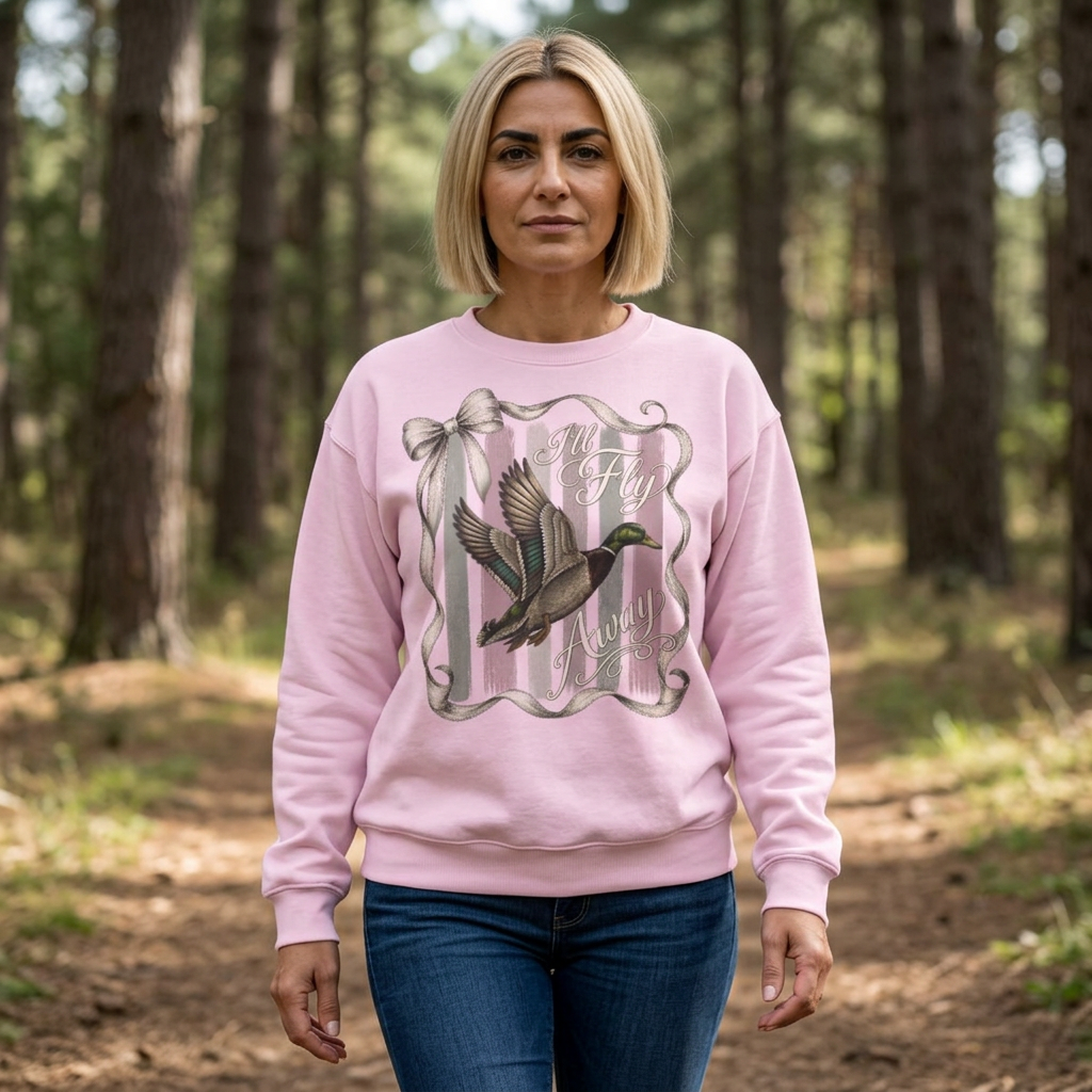 GILDAN - Vintage Mallard Duck Crewneck Sweatshirt — Rustic Ribbon Bird Graphic