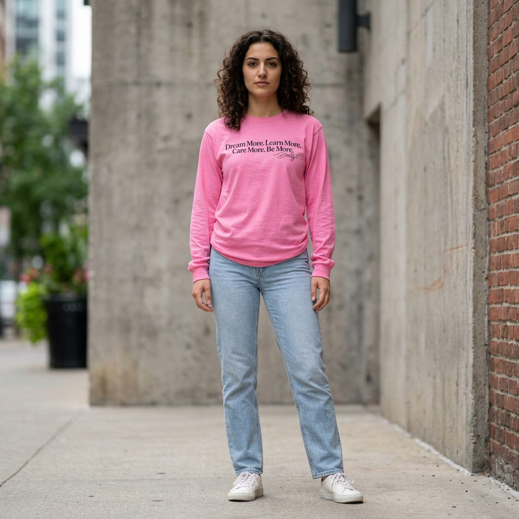 Long Sleeve T-Shirt — "Dream More. Learn More. Care More. Be More." Inspirational Dolly Quote