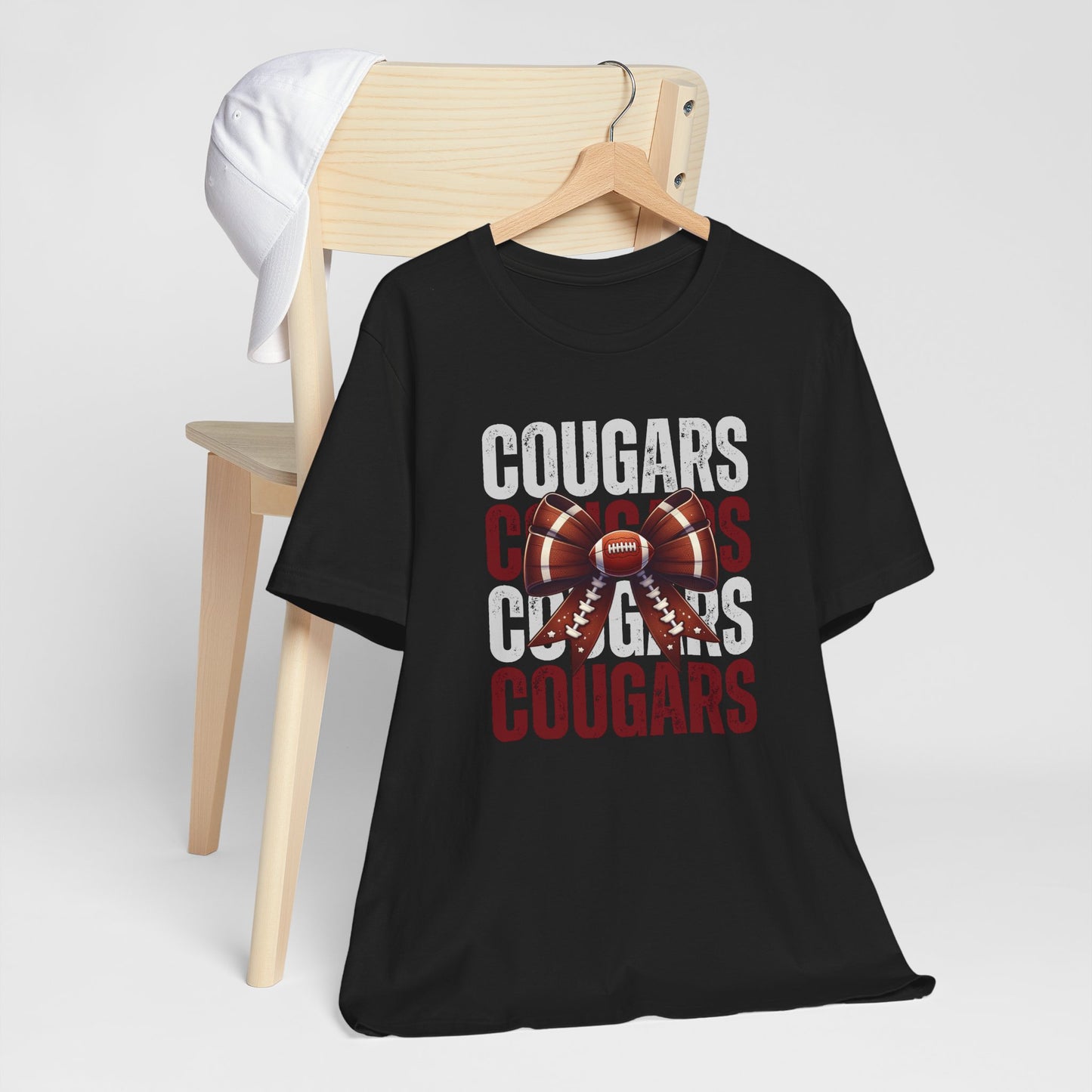 BELLA CANVAS - Cougars Football Tee – Vintage Stacked Design with Football Bow