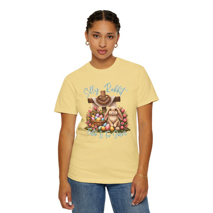 COMFORT COLORS -  Silly Rabbit Easter Bunny T-shirt | Pastel Eggs, Basket, Cross Back Print
