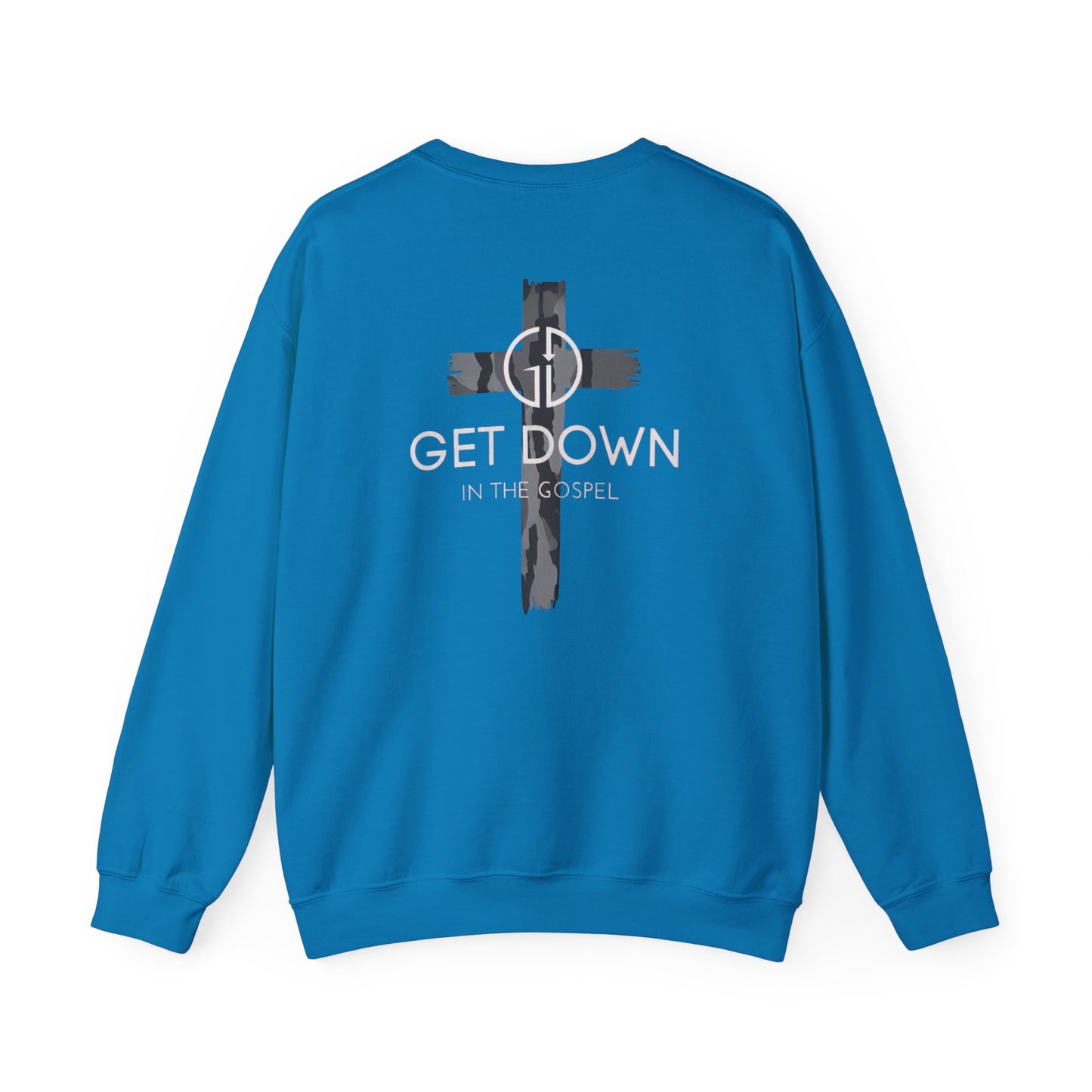 GILDAN - GET DOWN IN THE GOSPEL ADULT SWEATSHIRT GRAY CAMO CROSS