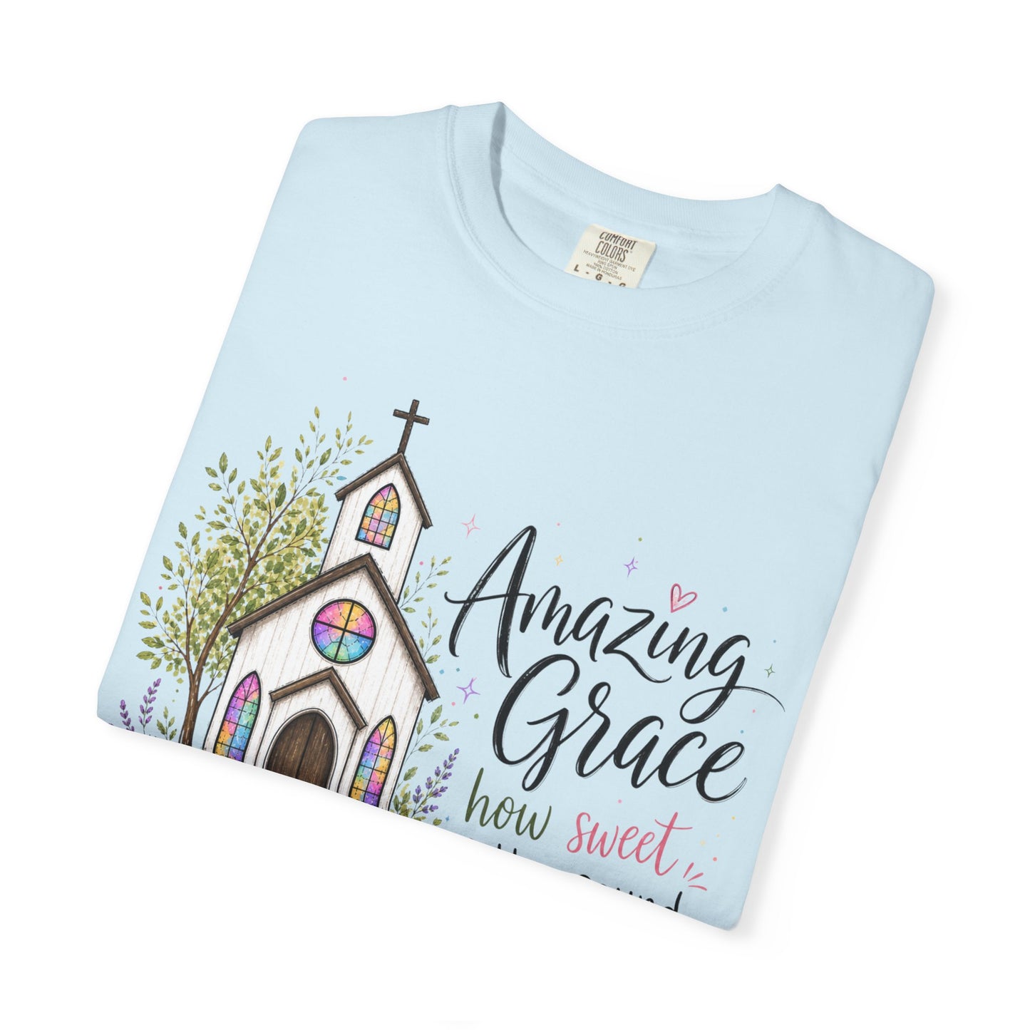 COMFORT COLORS - Amazing Grace Church T-Shirt — Floral Christian Faith Tee