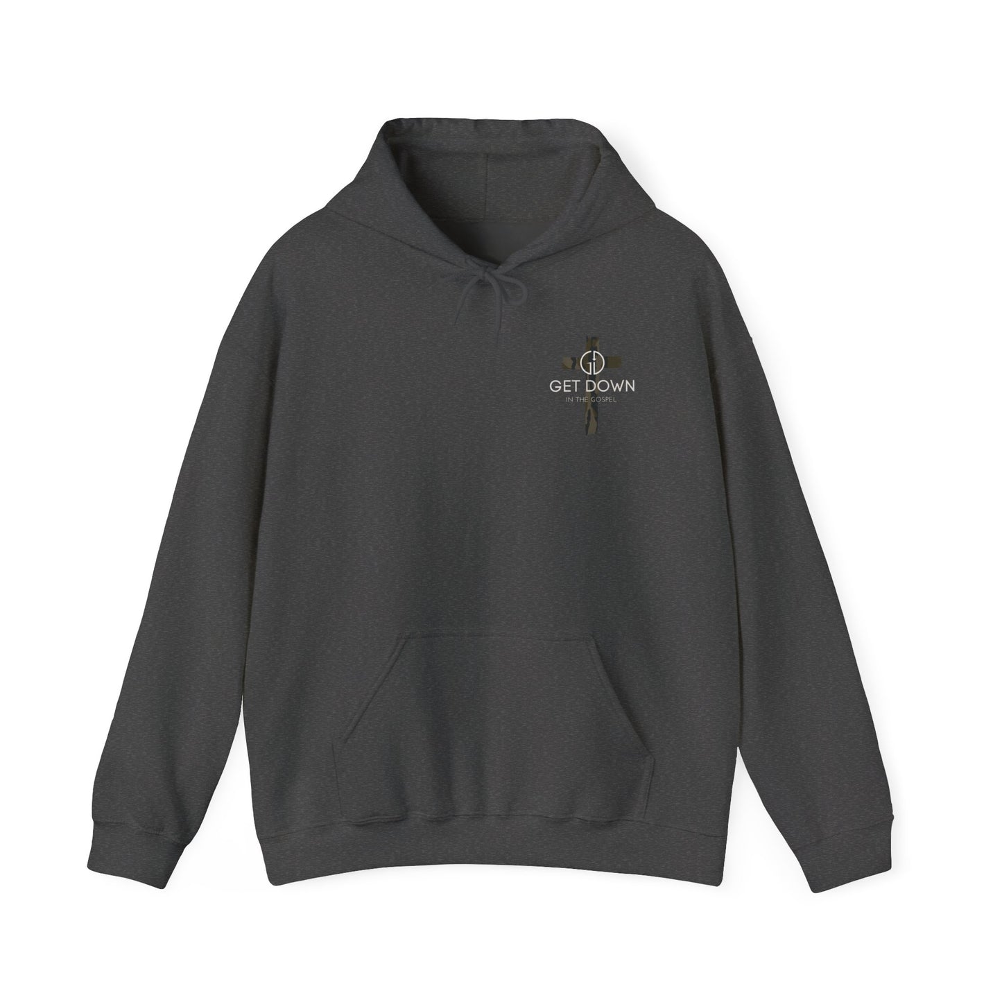 GET DOWN IN THE GOSPEL ADULT HOODIE GREEN CAMO CROSS