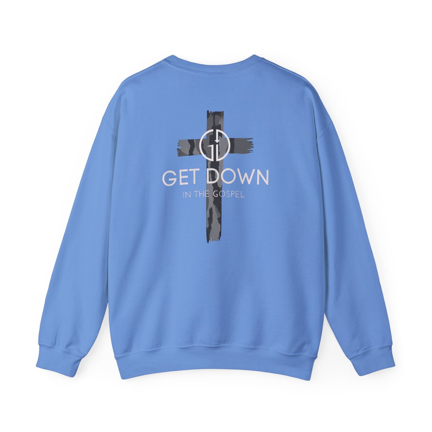 GILDAN - GET DOWN IN THE GOSPEL ADULT SWEATSHIRT GRAY CAMO CROSS