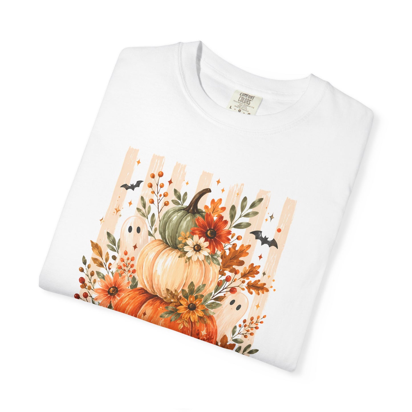 COMFORT COLORS - Pumpkin Stack 'Boo Y'all' Fall T-Shirt — Autumn Floral Halloween Tee