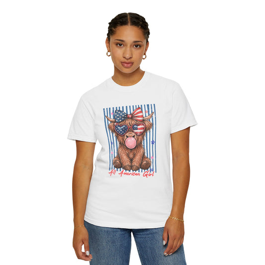 COMFORT COLORS - All American Girl T-Shirt — Patriotic Cow Pup Graphic Tee