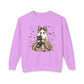 COMFORT COLORS - Leopard Bow Ghost Sweatshirt — Cute Halloween Ghost Holding Black Cat