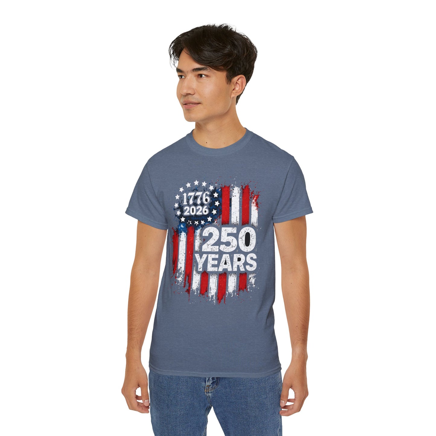 GILDAN - 250 Years American Flag T-Shirt — 1776–2026 Patriotic Independence Day Tee