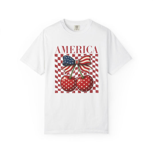 COMFORT COLORS - America Cherry Graphic T-Shirt — Patriotic 4th of July Tee