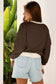 Smoke Green Raw Edge Flower Patch Drop Shoulder Casual Top