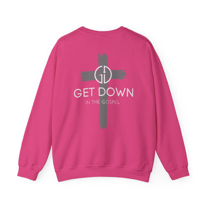 GILDAN -GET DOWN IN THE GOSPEL GRAY CROSS WHITE FONT