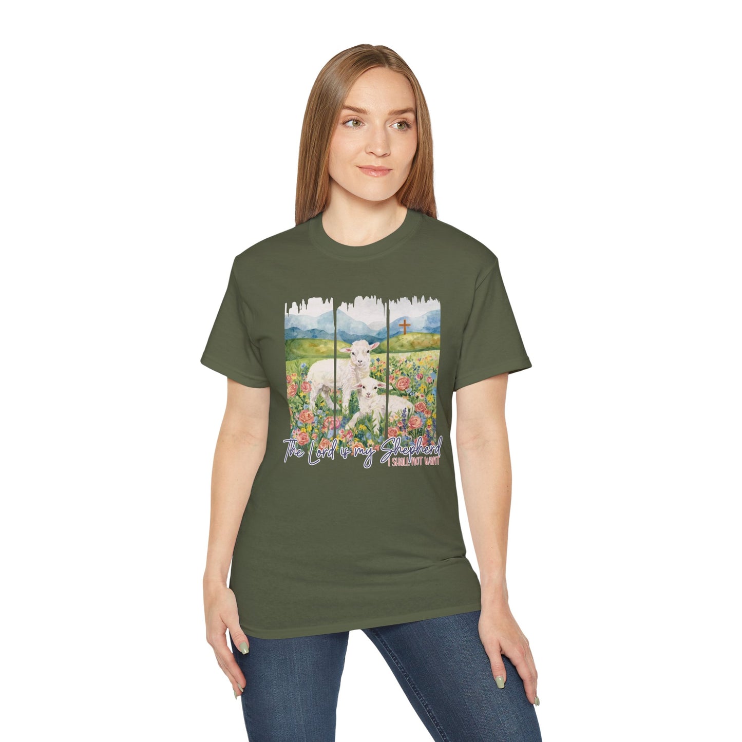 GILDAN - Lamb In Wildflowers Tee – "The Lord Is My Shepherd" Cotton T-Shirt