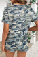 Green Camouflage Print Crew Neck T Shirt