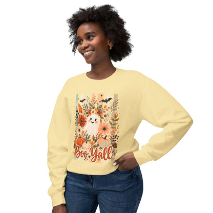 COMFORT COLORS - Boo Y'all Halloween Sweatshirt — Cute Ghost & Pumpkin Fall Crewneck