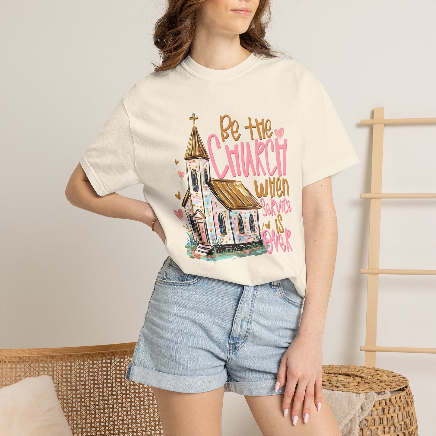 COMFORT COLORS - Christian T-Shirt — "Be the Church When Service Is Over" Graphic Tee