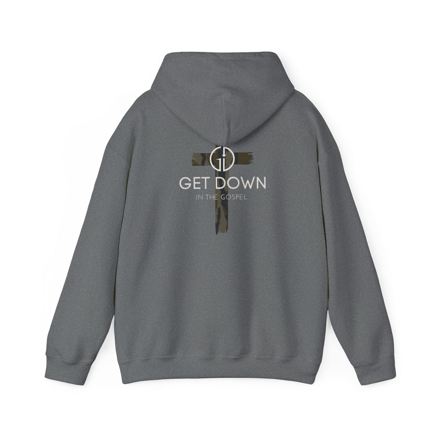 GET DOWN IN THE GOSPEL ADULT HOODIE GREEN CAMO CROSS