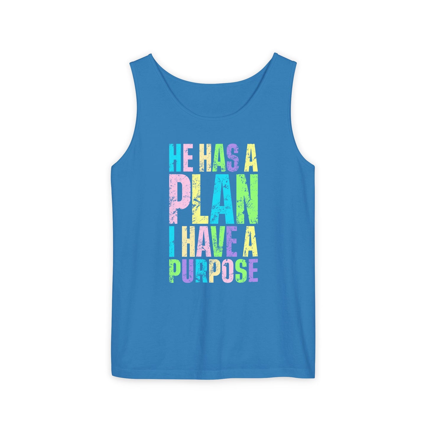COMFORT COLORS - Inspirational Tank Top — "He Has a Plan, I Have a Purpose" Motivational Graphic Tank