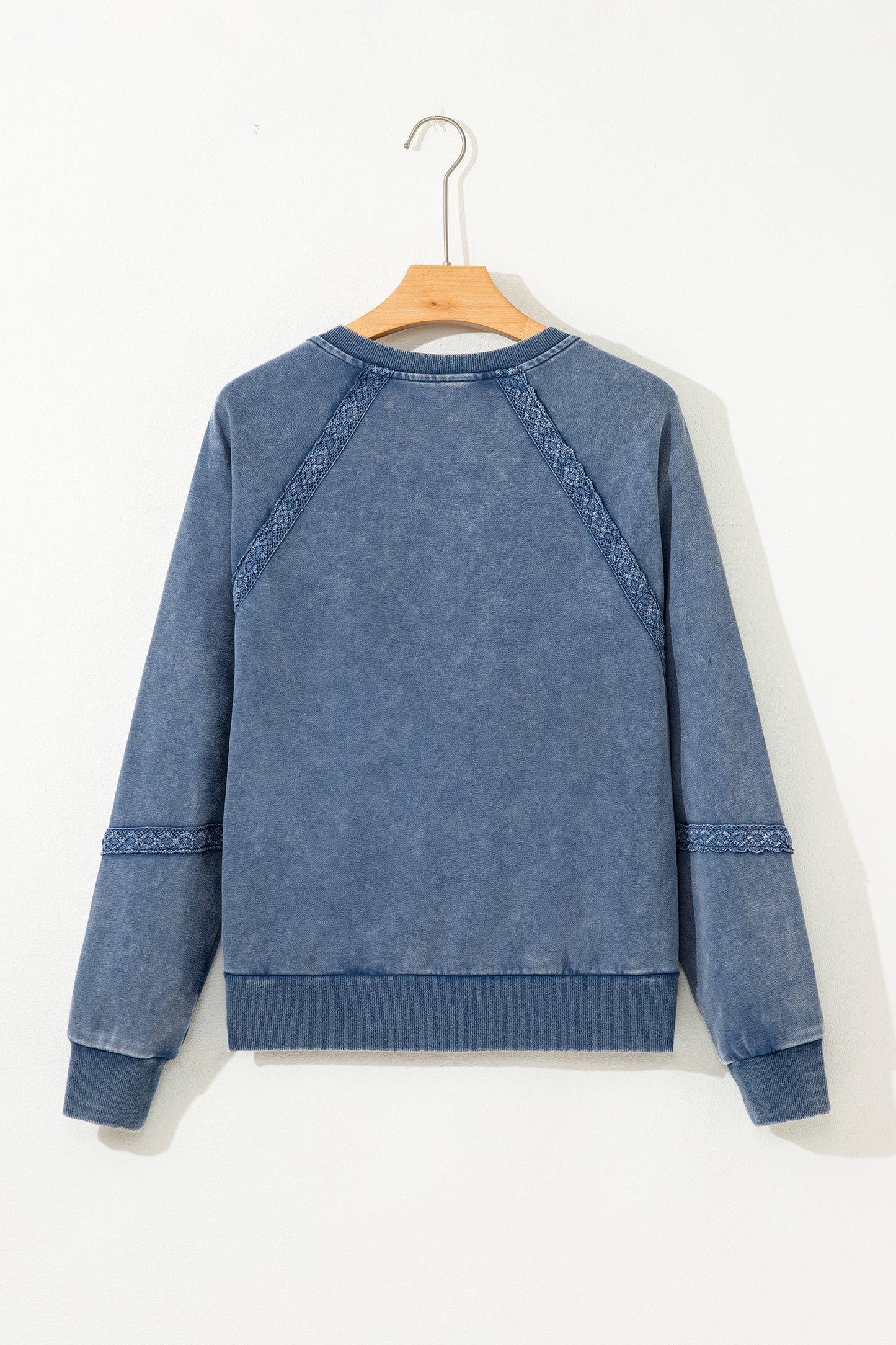 Jungle Green Lace Patchwork Detail Notched Neck Mineral Wash Baggy Sweatshirt
