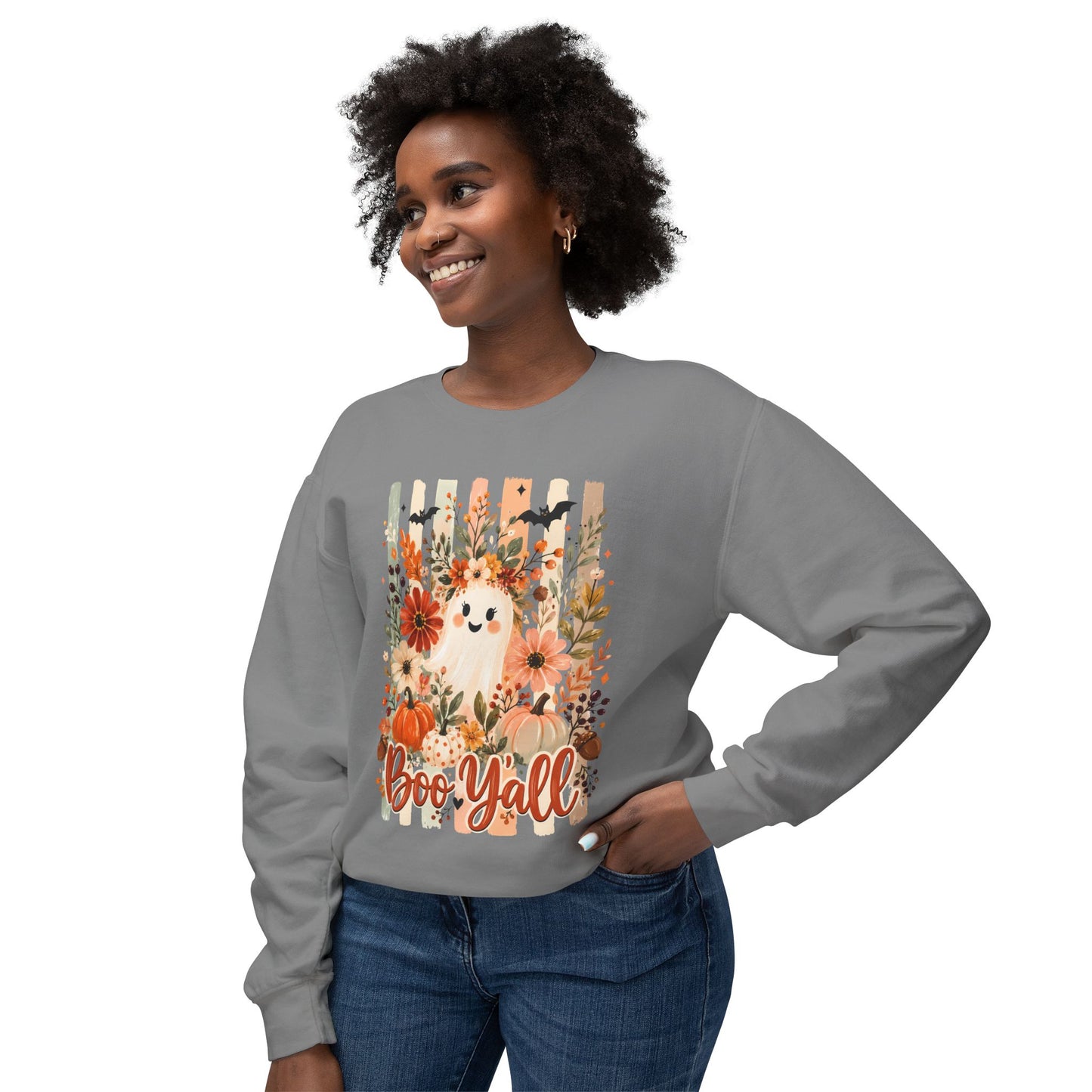 COMFORT COLORS - Boo Y'all Halloween Sweatshirt — Cute Ghost & Pumpkin Fall Crewneck