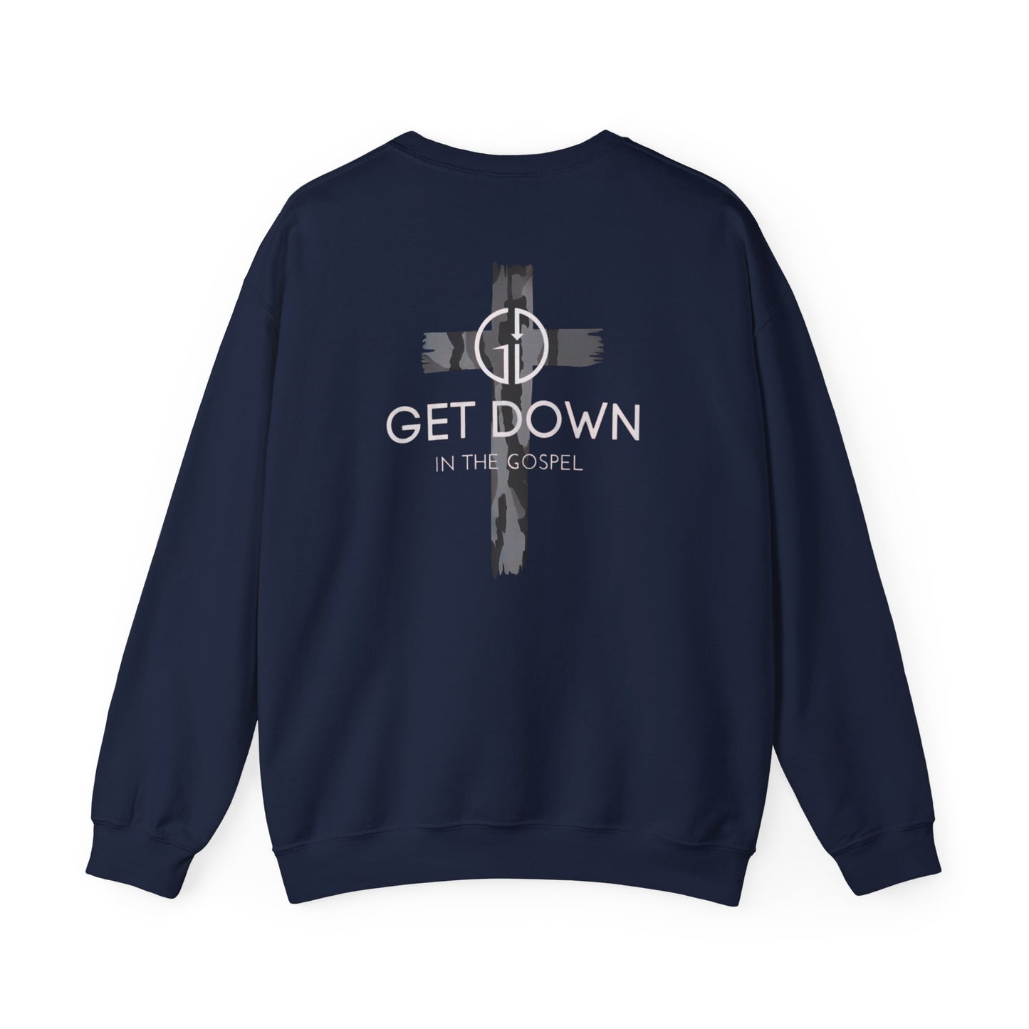 GILDAN - GET DOWN IN THE GOSPEL ADULT SWEATSHIRT GRAY CAMO CROSS