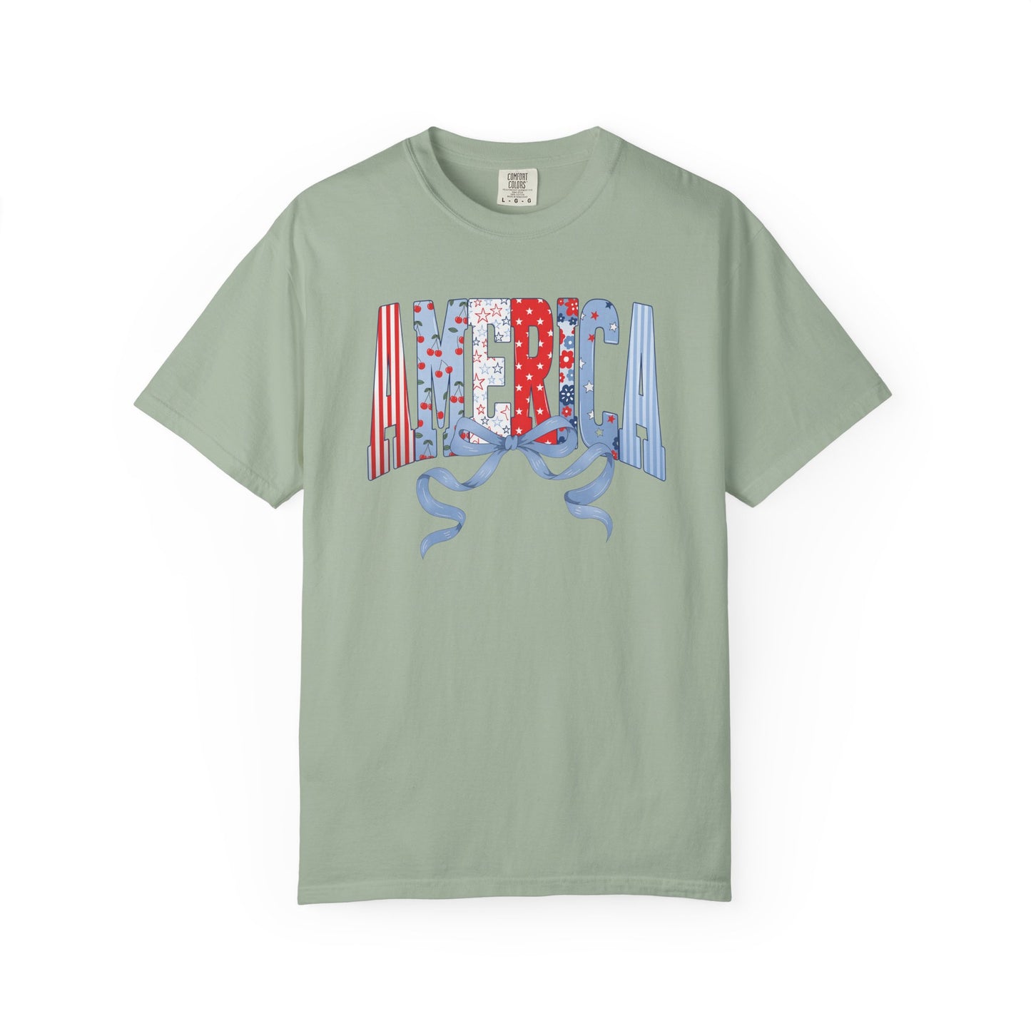 COMFORT COLORS  - America Graphic T-Shirt – Patriotic Red White Blue Tee with Ribbon