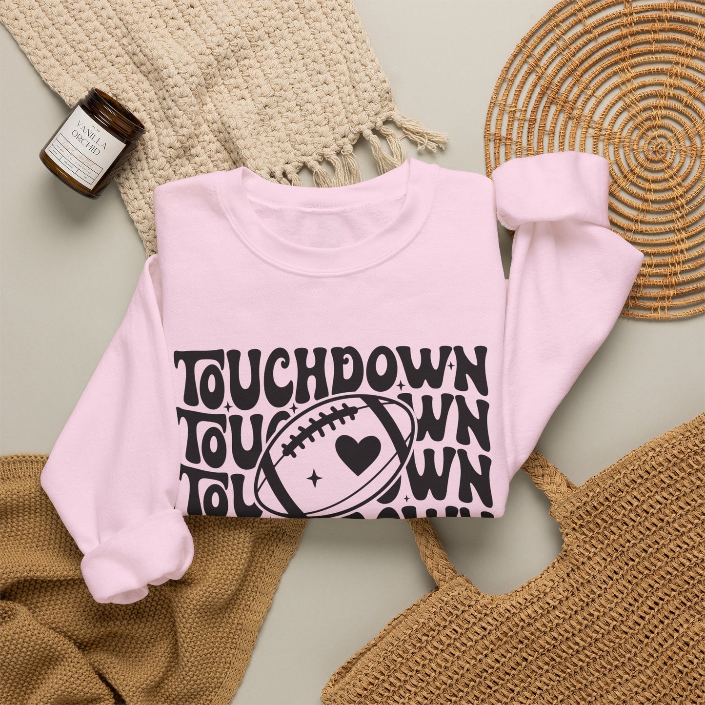 GILDAN -Touchdown Football Sweatshirt — Retro 'TOUCHDOWN' Graphic Crewneck