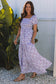 Pink Floral Short Bubble Sleeve Shirred High Waist Maxi Dress