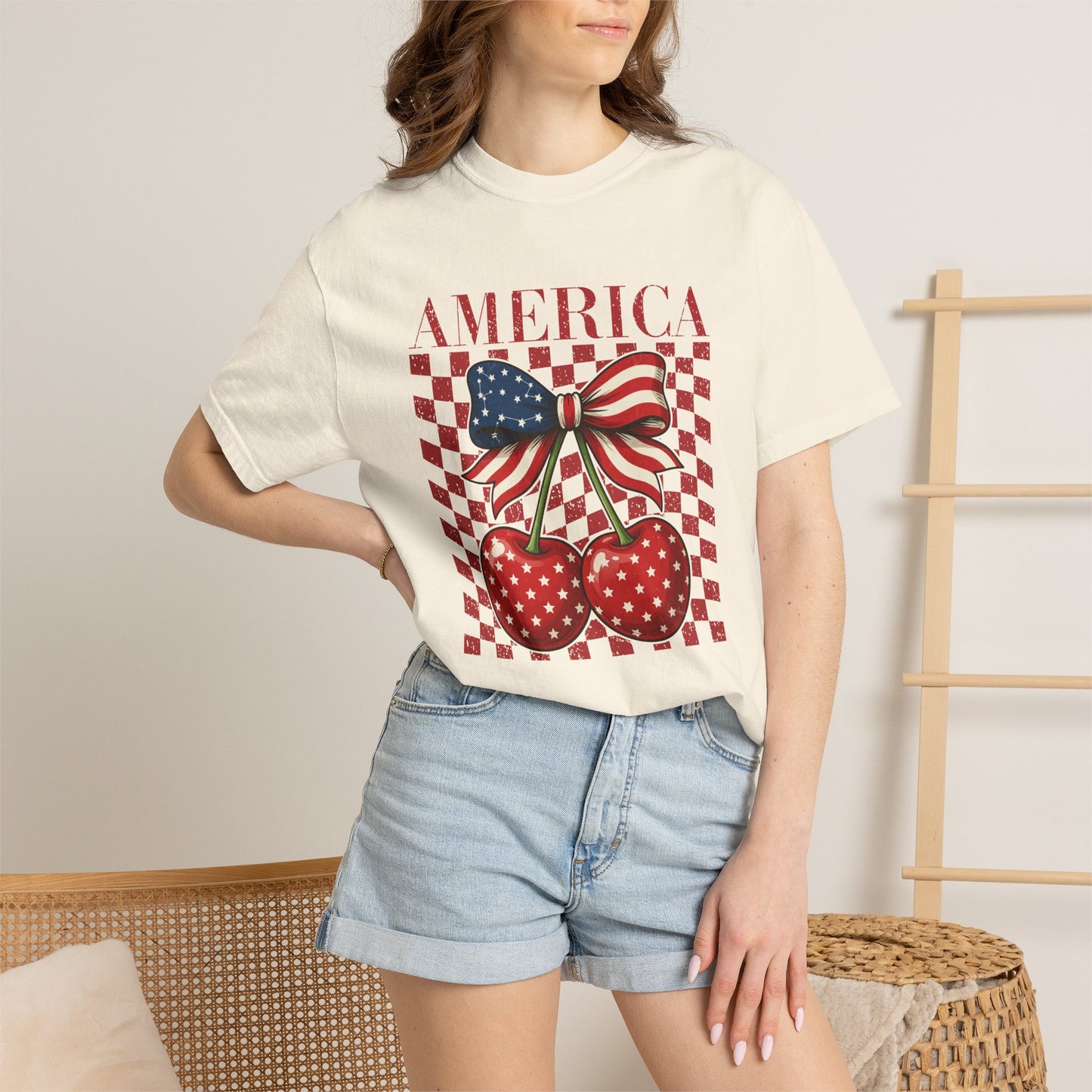 COMFORT COLORS - America Cherry Graphic T-Shirt — Patriotic 4th of July Tee