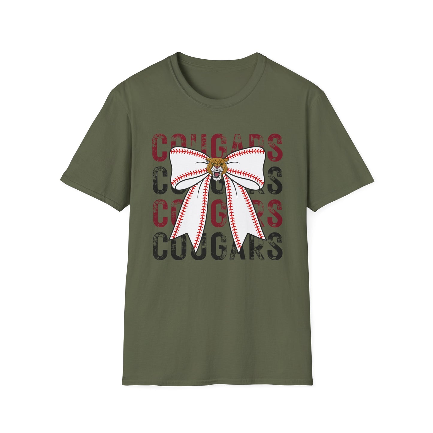 Cougars Bow Baseball T-Shirt — Cheer Team Spirit Tee