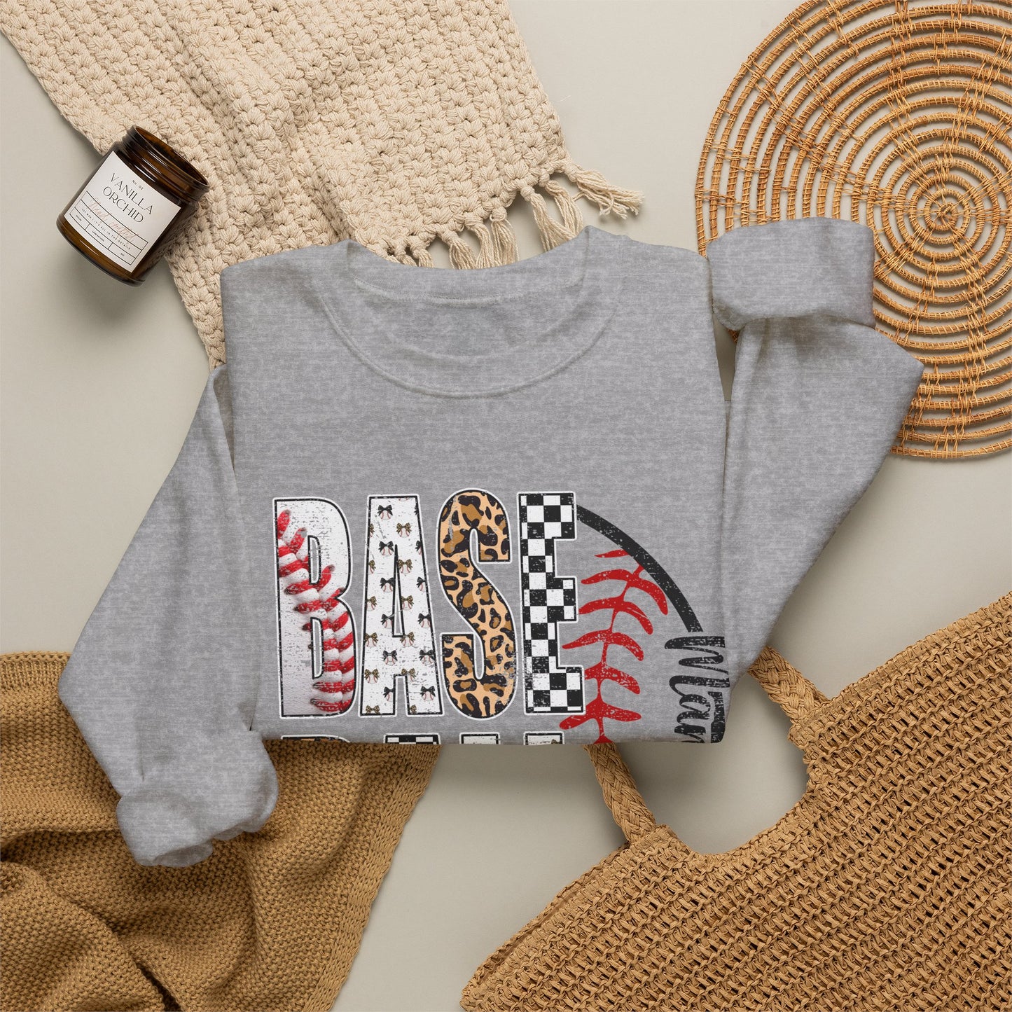 GILDAN - Baseball Leopard Print Crewneck Sweatshirt