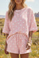 Sky Blue Exposed Seam Detail Polka Dot Loose Tee Drawstring Shorts Set